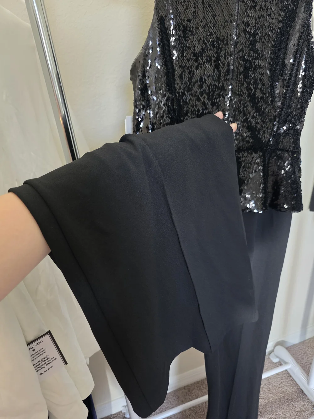 Adrianna Papell Black Sequin Peplum Jumpsuit Gold Buttons CrewNeck CocktailEvent - Picture 11 of 12